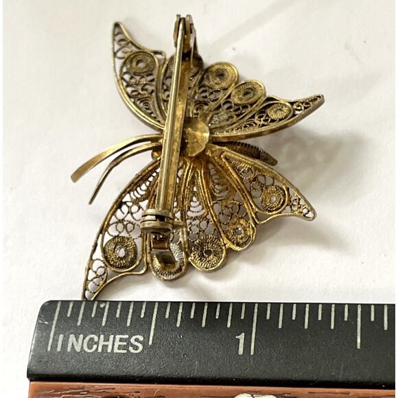 Two Tone Butterfly Brooch 800 Silver Cannetille Spun Silver Gold Silver Color - Picture 4 of 7